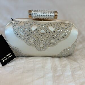 Badgley Mischka Ivory Clutch with Silver Embellishments